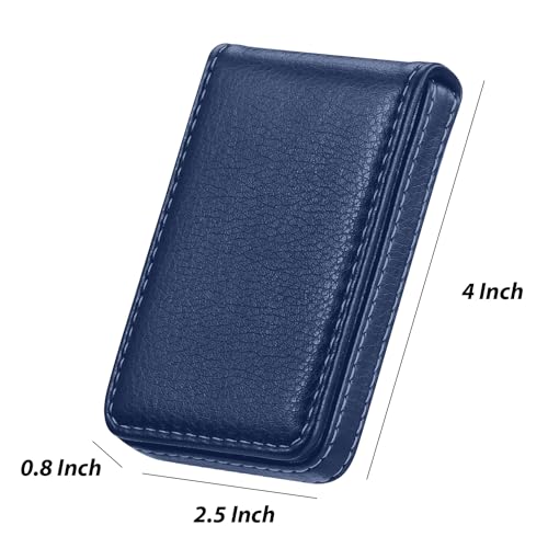 Image of Outus 2 Pcs Business Card Holder, PU Leather Business Card Case Pocket Wallet with Magnetic Shut for Men Women(Coffee and Blue,Classic)
