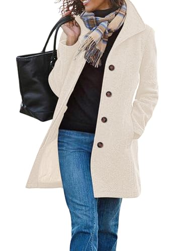 ETCYY Womens Coats Winter Long Wool Coat Trench Coat Fall Clothes Casual Blazers Notch Lapel Breasted Jacket Blend Peacoat,Pure Apricot,X-Large