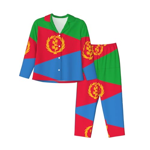MROWYC Pijama de mujer con estampado de bandera de Eritrea, adecuado para primavera y otoño., Negro, S