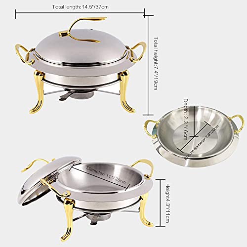 Chafing Dish 2er-Set, runder Buffet-Chafer aus Edelstahl für Catering, Party, Hochzeit, Abendessen, Servieren, Buffet-Wärmer in voller Größe mit Pfannen und Brennstoffhaltern (3 l),B – Bild 7