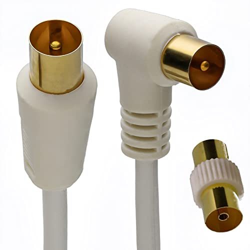RF Derecho ángulo TV Aéreo TDT Clavija Vídeo Cable & Acoplador Oro 0,4 m Blanco [0.4 Metros/0,5m]