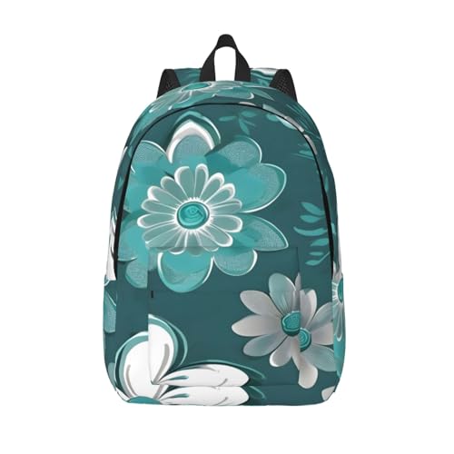 Teal Grey and White Floral print Duffel Bag, Lightweight Duffel Bag, Casual Backpack, 17.7 x 6.3 x 12.2 inches