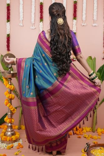 Image of SGF11 Women's Kanjivaram Pure Soft Silk Saree With Unstitched Blouse Piece