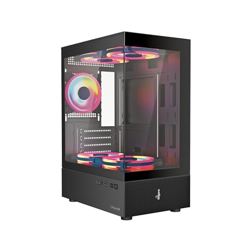 Image of FINGERS C-Vision-5N Micro-ATX PC Cabinet with Dual Toughened Glass Panels, 5 Pre-Installed ARGB Fans, Liquid Cooler Compatibility, Magnetic Dust Filter, USB 3.0 for Premium Performance & Style (Black)