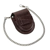 Operitacx 棕色竹節模様レザー製懐中時計ケース クラシックポケット収納バッグ チェーン付きヴィンテージウォッチホルダー 男女兼用耐久ポー