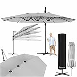 KESSER® Sonnenschirm Doppelsonnenschirm 4,6m x 2,7m | Ampelschirm Abdeckung & Ständer | Kurbelschirm Aluminium wasserabweisend | Neigbar Kippbar 360° Drehbar Hellgrau