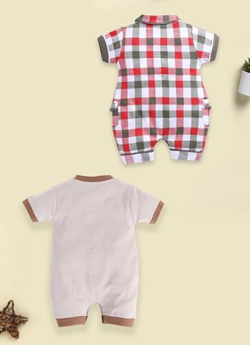 Image of BabyGo Baby Half Sleeve Rompers 100% Cotton Rompers for New Born Baby Boys|Daily Suits for Baby Boys & Girls| 3X6M|GREY-OLIVE1|Onesies| Infant Clothes | Pack of 2