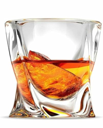 Image of Crystal European Twist Whisky Glass Stylish Old Fashion Rocks Tumblers Lead-Free Glassware for Scotch Bourbon Cognac Brandy Cocktail Old Fashioned Cocktail Tumblers 300 Ml (Set of 2)
