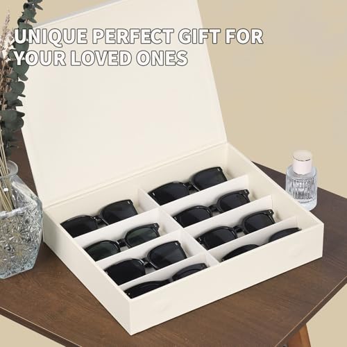 Image of AUTOARK Leather 8 Slot Sunglasses Organizer,Eyeglasses Holder for Men Women,Multiple Glasses Display Case,Beige,MKAW052