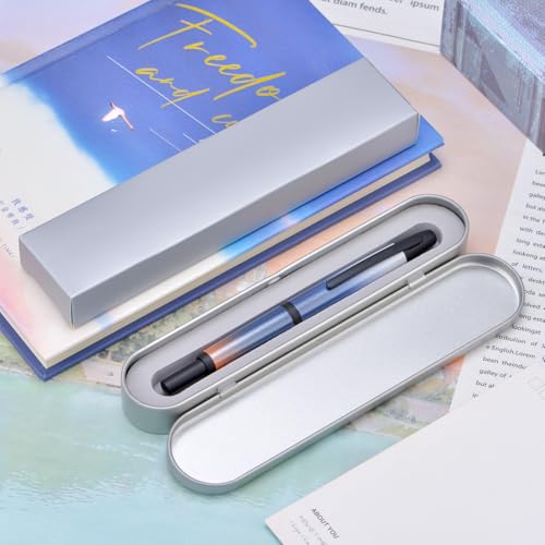 Image of Jinhao 10 Press Fountain Pen with Box, Gradient Dark Blue Retractable Fine Nib with Ink Converter Set (Black Clip)