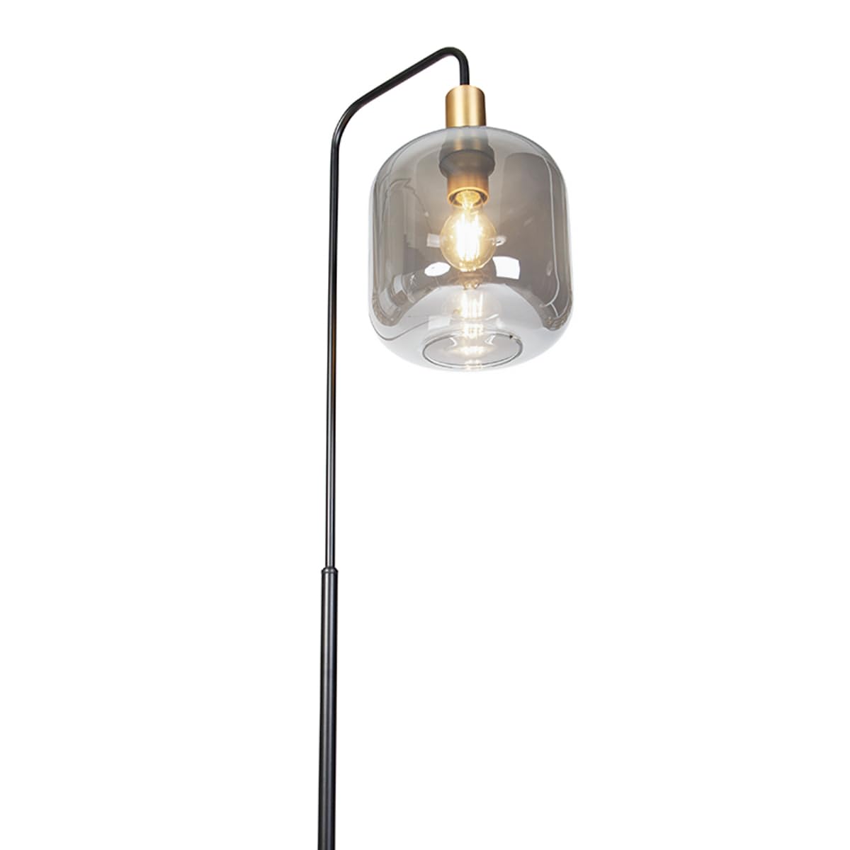 Qazqa Design Stehleuchte, Stehlampe - Zuzanna - Schwarz mit Rauchglas, max. 40W, Geeignet für LED, 150cm, Ideal als Wohnzimmerlampe