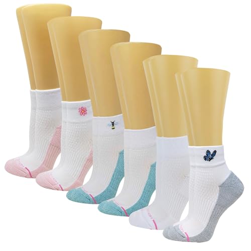 Image of Dr. Motion Compression Quarter Socks For Women With Enhanced Cushion And Breathable Arch Support 6 Pairs (US, Numeric, 9, 11, Regular, Regular, Assorted #6)