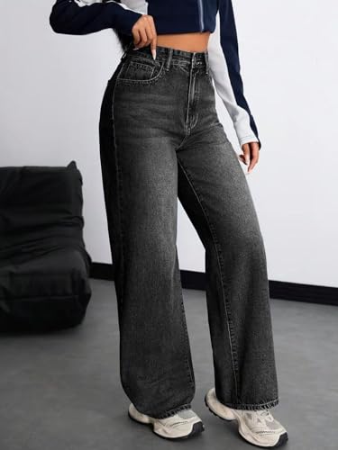 Image of KOTTY Women's High Rise Wide Leg Denim Jeans | Relaxed Fit Casual Everyday Jeans for Women