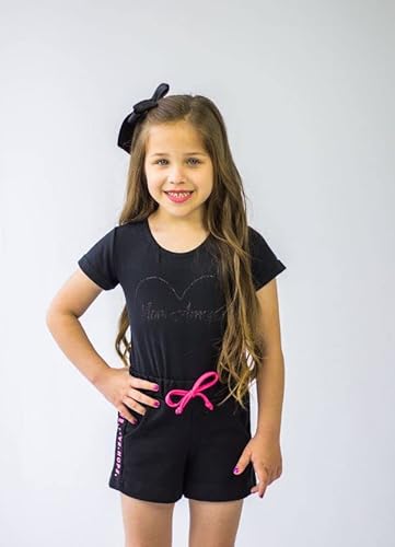 Shorts Moletom Feminino Infantil Love/Estrela (BR, Idade, 16 Anos, Preto)