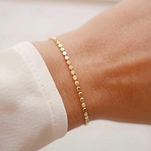 Kyerlyn 14K Gold Plated Handmade Dainty Dot Bracelet Cute Thin Everyday Bracelets for Women Men Size 6.5"+2" Extender2