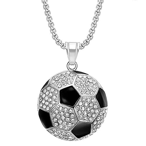 PAMTIER Unisex Stainless Steel Hip Hop Cool Simulation Stereoscopic Sports Soccer Pendant Necklace Ice Out Crystal Inlay