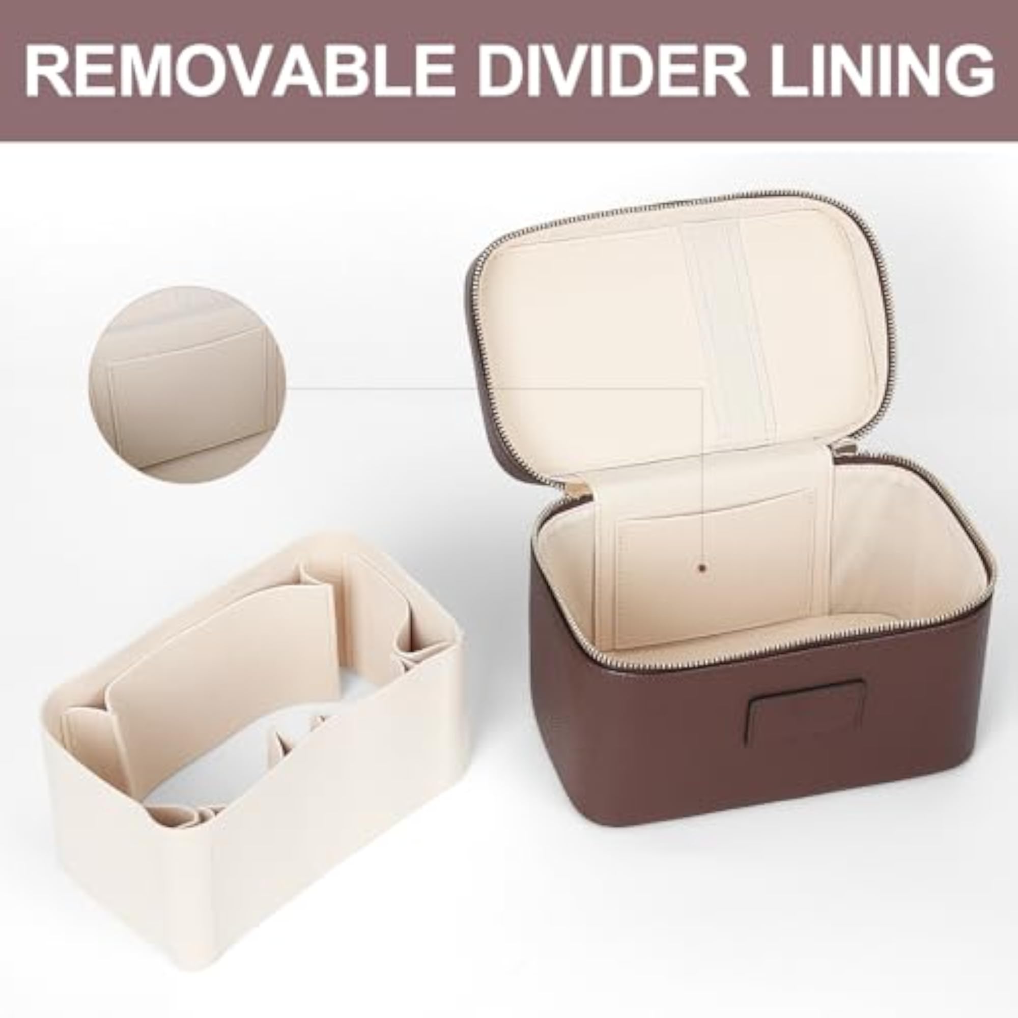 Makeup Bag Vanity Case for Women, Leather Organizer