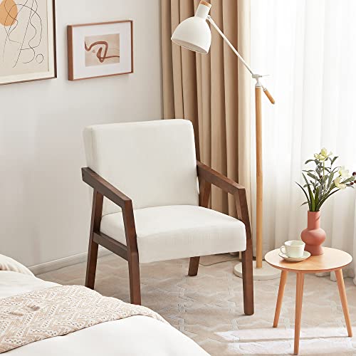 Huimo Side Chair,Modern Century Chair,Wooden Armchair,Tufted Accent Chair,Fabric Chairs For Living Room,Reading Chair, Upholstered Elegant Bedroom Chair (1, White) #TOP5