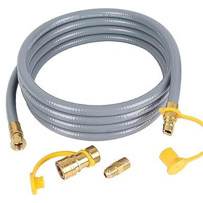 ATKKE 3/8 inch ID Natural Gas Grill Hose with Quick Connect Fittings, Low Pressure LPG Hose for Weber, Char-broil, Pizza Oven, Patio Heater and More Appliances, 12 Feet