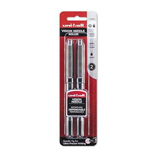 uni-ball Vision Needle Rollerball Pens, Micro Point (0.5mm), Black, 2 Count