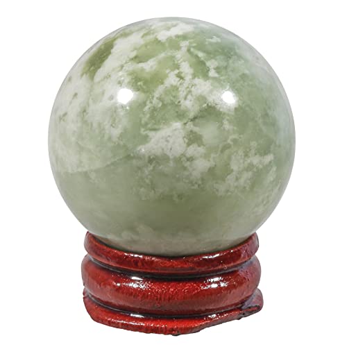 Loveliome 40 mm New Jade Healing Crystal Ball, Home Decoration Fengshui Divination Sphere with Wood Stand