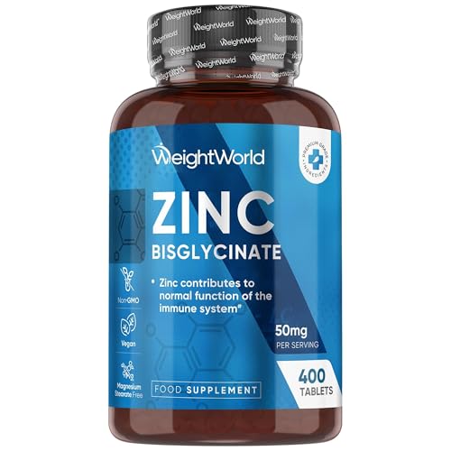 Zinc Bisglycinate 400 Micro-Comprimés Vegan, Zinc Complement pour Homme et