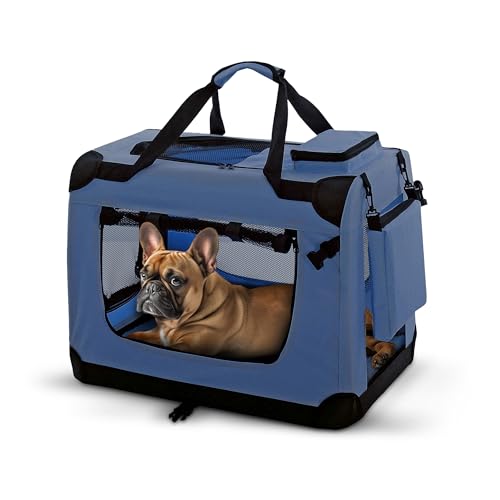 PET VIOLET Hundebox Auto faltbar 62×42×44 cm – robuste Hundetransportbox atmungsaktiv für Hunde & Katzen, Stoff Transporttasche mit Tragegriffen, Blau