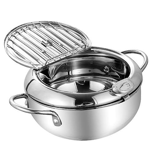 SOLUSTRE Fryer with Oil Drainer Tempura Pot for Gas Electric Stovetops Detachable Design for Easy Cleaning Includes Filter for Grease Reduction