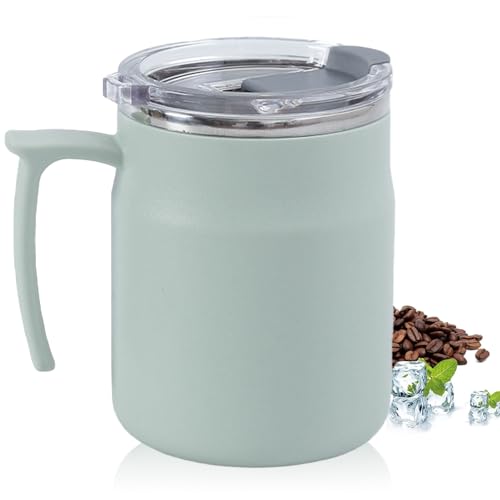 HZXYchen Stainless Steel Travel Mug with Handle 304 Coffee Cup 500ml with Locking Lid for Commute Office & Outdoor Green