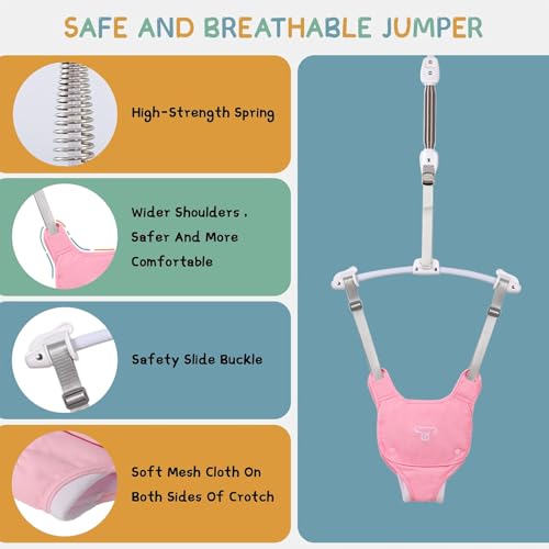 2 in 1 Baby Jumper with Toddler Swing, Baby Jumpers and Bouncers,Indoor Outdoor Toddler Swing Set, Cotton - Thumbnail 5