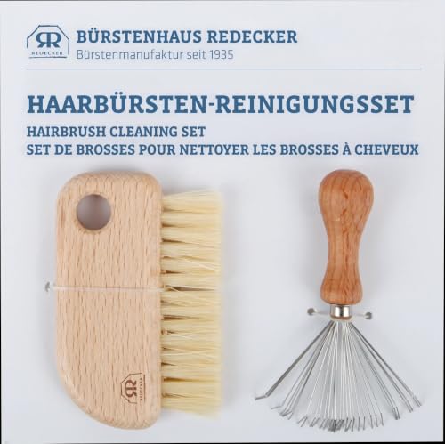 Redecker Hairbrush Cleaning Set, 2 Piece Oiled Beechwood Care Kit with Wire Rake and Natural Pig Bristle Brush, Removes Hair Dust and Product Residue, 3 Inches, Made in Germany image 4