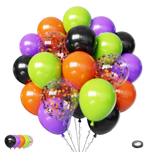 Image of Halloween Balloons Set, 65Pcs Black Orange Purple Green Balloons 12Inch