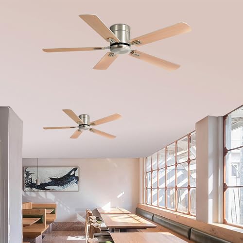 Ventilateur de plafond nickel sans éclairage avec moteur CC et télécommande 6 vitesses