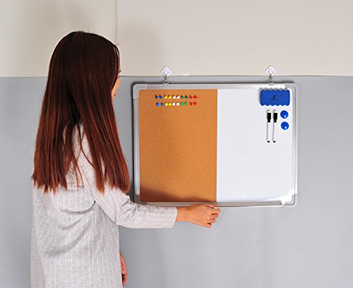 Combination Whiteboard Bulletin Board Set - 24 X 18" Dry Erase/Cork Board With 1 Magnetic Dry Eraser, 4 Markers, 4 Magnets And 10 Thumb Tacks - Small Combo Tack White Board For Home Office Desk #TOP2