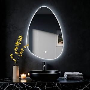 MYGIIVOVO Rund Badezimmer Wandspiegel, Badspiegel Mit Beleuchtung, Spiegel mit LED Licht, Touch Schalter und 3 Farben Dimmbar (Wassertropfen, 60L x 40B cm)