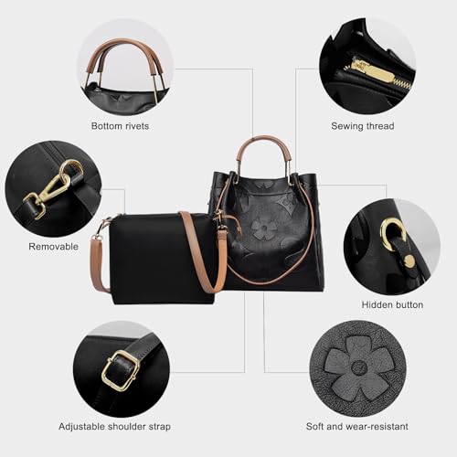 Floral Embossed Leather Handbag for Women- Large Top Handle Shoulder Bag, Hobo Bucket Tote for Work & Everyday2