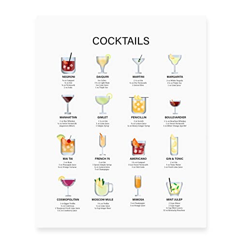 Cocktail Mixology Recipes Wall Art Print for Home Decor (Premium Fine Art Matte Paper - 8 x 10 Inch Unframed)