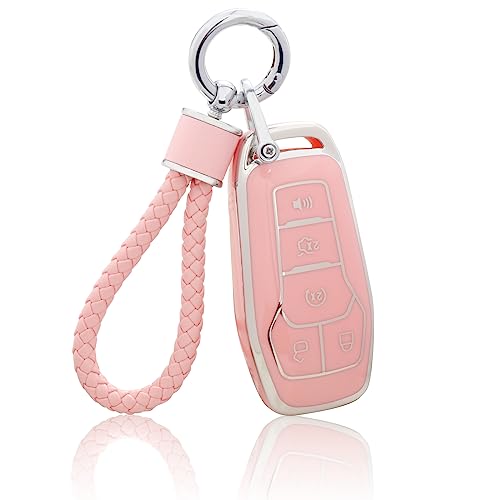 YO&YOYE for Ford Key Fob Cover with Keychain, Pink Soft TPU Key Case Protection Fit for F150 Explorer Mustang Edge Lincoln MKZ MKX MKC