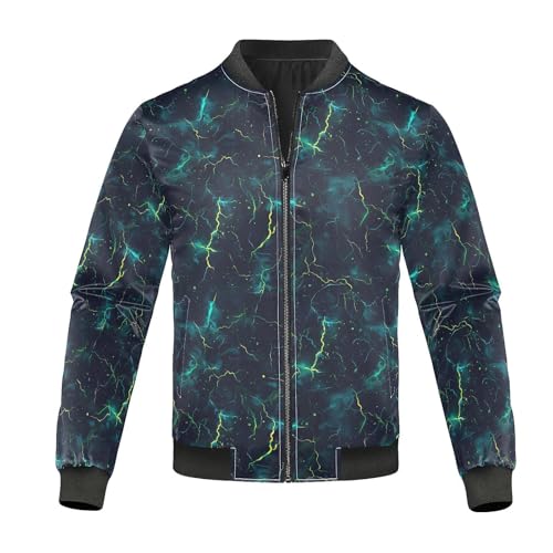 tplaotee Lightning Bolts - Chaqueta cortavientos para hombre, ligera, ligera, cortavientos para hombre, color verde y azul, Rayos verde y azul, Medium
