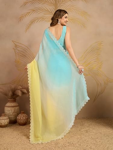 Image of TRENDMALLS Women's Tussar Silk Siroski With Zarkan Work Saree with Unstitch Blouse Piece