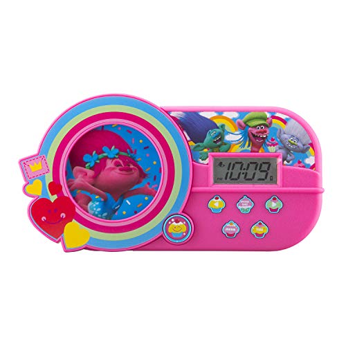 KIDdesigns DreamWorks Trolls Alarm Clock with Music and Night Light, Pink