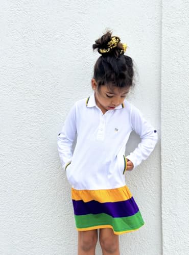 White Mardi Gras Stripe Youth Dress3