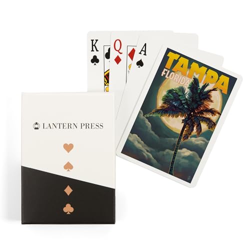 Lantern Press Tampa, Florida, Palms and Moon, 52 cartas de póker