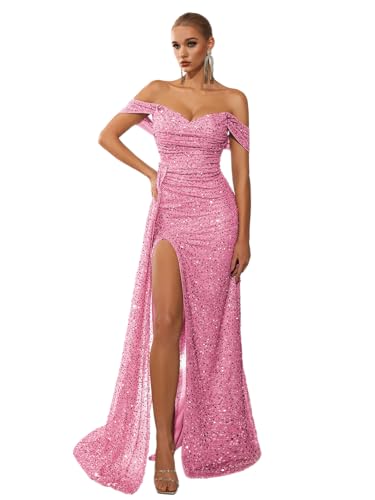 Gowns Formal Dresses for Women Sequin Tulle Sexy Off Shoulder Evening Wedding Guest Party Floor...