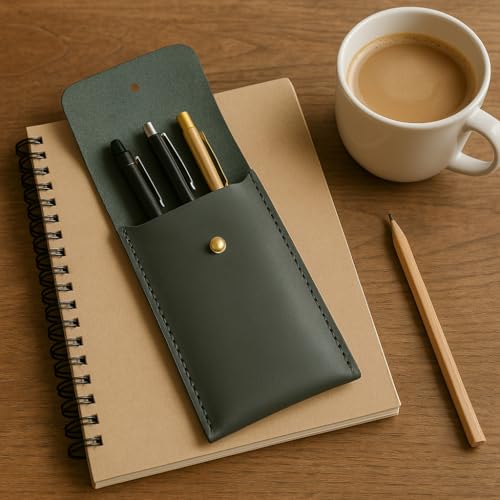 Image of RUSTIC TOWN Leather Pen Case - Handmade Full-Grain Leather Pen Pencil Holder - Minimalist Pen Protective Sleeve Cover - Elegant Pencil Pouch for Work & Office