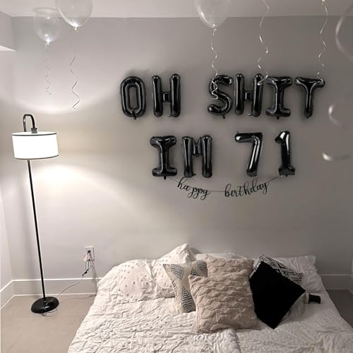 Image of Oh I'm 71! Latex Balloons 16 Inch Black Hallo Seventy One Cheers to 71 Years Old Theme Decor for Man Woman Happy 71st Birthday Party Photo Studio Prop Flag Decorations Favors Supplies