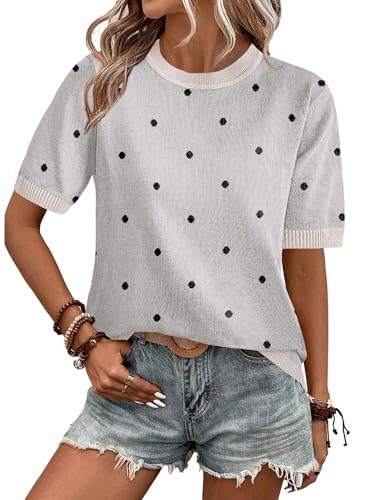 Image of Zeagoo Womens Summer Tops Dressy Casual Short Sleeve Sweaters Crew Neck Lightweight Knit Tops Loose Blouse Basic Shirts