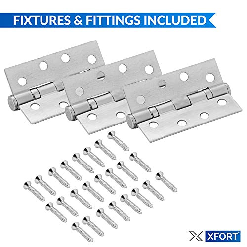 XFORT 4 Inch (100mm) Satin Chrome Ball Bearing Hinges, Steel Door Hinge for Wooden Doors (1.5 works) - Image 2