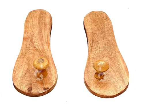 Image of Wooden Sleepar Slippers Khadau Foot Feet Slippers chappal /Khadau Slepers Brown