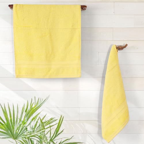 Image of Layers 100% Cotton Face Towels | 450 GSM Soft & Highly Absorbent | Aqua Plush Collection | Pack of 12 Super Soft Towels for Men & Women | 30 x 30 cm - Yellow